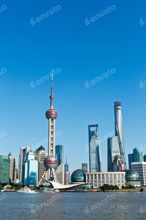 Preview: Beautiful Cityscape Of Shanghai Under The Blue Sky