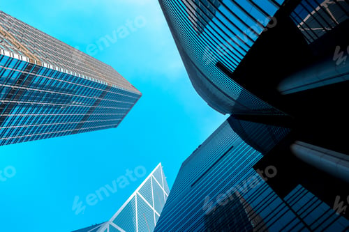 Preview: Bottom Up View Of Modern Office Building In Hong Kong