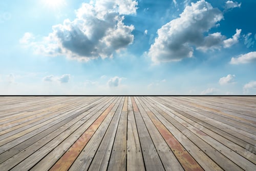 Preview: Empty Wooden Platform And Beautiful Sky Clouds Landscape