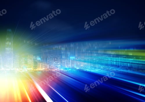 Preview: Abstract Colorful Circular Bokeh With City Background. Double Exposure