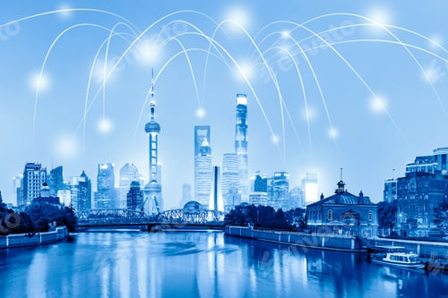 Preview: Modern City With Wireless Network Connection Concept In Shanghai