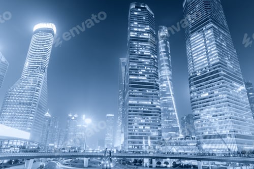 Preview: Beautiful Modern Cityscape At Night In Shanghai,China