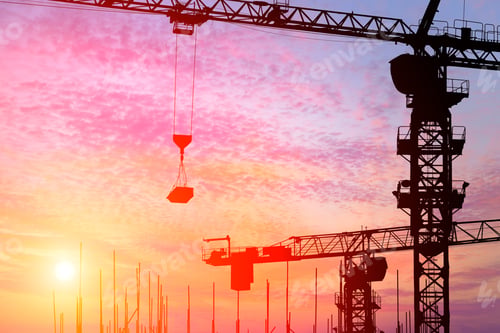 Preview: Crane And Building Construction Site At Sunset