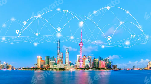 Preview: Modern City With Wireless Network Connection Concept In Shanghai