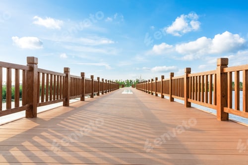 Preview: Empty Boardwalk And Beautiful Clouds In City Park