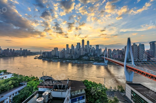 Preview: Modern Metropolis Skyline At Sunset,Chongqing,China,Chongqing Panorama.