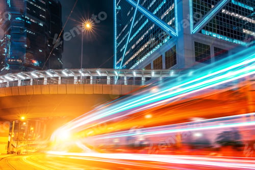 Preview: Busy Traffic And Urban Landscape At Night In Hong Kong