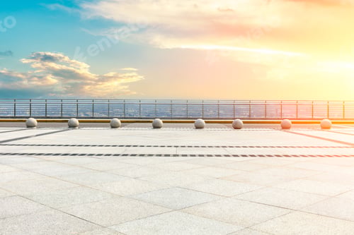 Preview: Panoramic Skyline And Buildings With Empty Concrete Square Floor