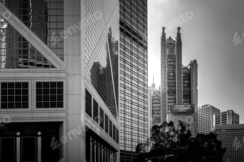 Preview: Modern Office Buildings In Hong Kong, Black And White Image