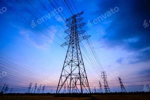 Preview: High Voltage Electricity Tower Sky Sunset Landscape,Industrial Background.