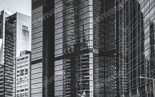Preview: Hong Kong Commercial Building Close Up; Black And White Style