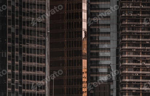 Preview: Hong Kong Business Building Closed Up; Black And Golden Color
