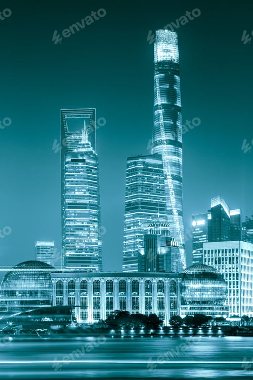 Preview: Beautiful Shanghai Skyline At Night,Modern Urban Background
