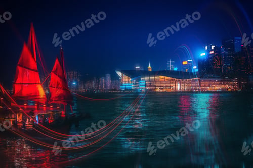 Preview: Double Exposure With Traffic Light In The Hong Kong City