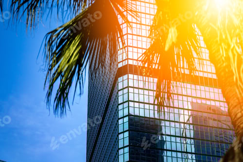 Preview: Modern Office Building Detail, Glass Surface With Sunlight