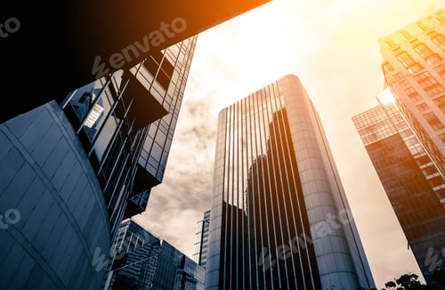 Preview: Office Building Window Close Up In Hong Kong With Sunlight