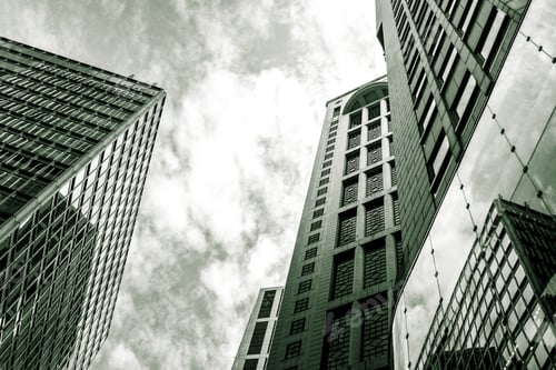 Preview: Downtown Corporate Business District Architecture, Glass Reflective Office Buildings With Green Tone