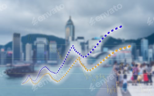 Preview: Double Exposure Of Stocks Market Chart; Concept For Hong Kong Stock Market Or Business Or Labor