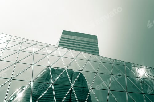 Preview: Bottom Up View Of Modern Office Building In Green Color
