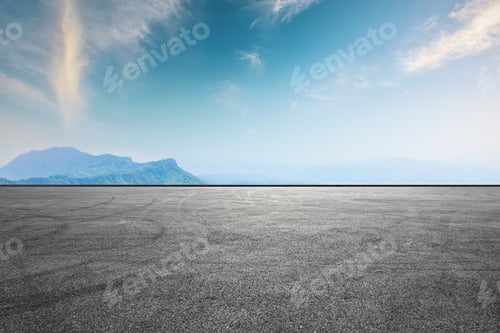 Preview: Empty Asphalt Square And Mountain Natural Scenery Under The Blue Sky