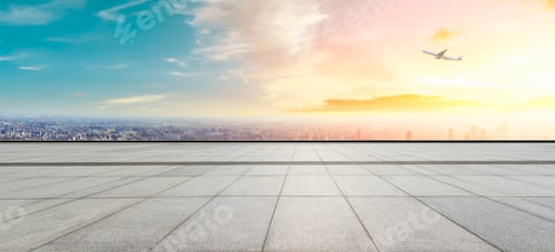 Preview: Panoramic City Skyline And Buildings With Empty Square Floor