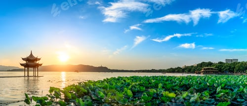 Preview: Chinese Ancient Pavilion On The West Lake In Hangzhou,Panoramic View