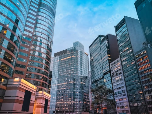 Preview: Commercial Buildings At Night In Hong Kong