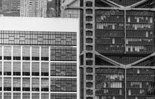 Preview: Modern Building Exterior, Architecture, Close Up With Black And White Color