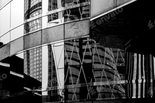 Preview: Reflections Of Modern Commercial Buildings On Glasses With B&W Color