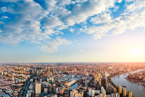 Preview: Aerial View Of Shanghai Skyline At Sunset,China.
