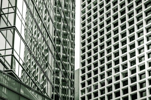 Preview: Downtown Corporate Business District Architecture, Glass Reflective Office Buildings With Green Tone