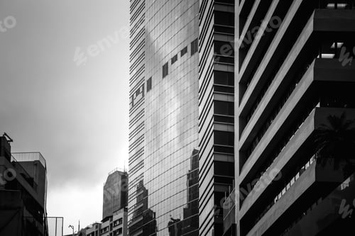 Preview: Modern Office Buildings In Hong Kong, Black And White Color