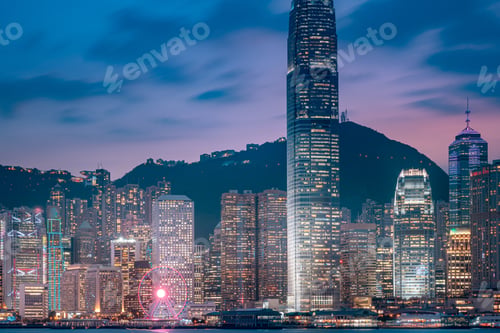 Preview: Cityscape And Skyline At Victoria Harbour In Hong Kong City At Night