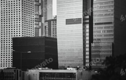 Preview: Ommercial Buildings In Hong Kong; Black And White Tone