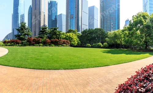 Preview: City Park With Modern Commercial Building Background In Shanghai