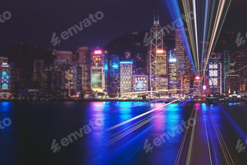 Preview: Double Exposure With Traffic Light In The Hong Kong City Night