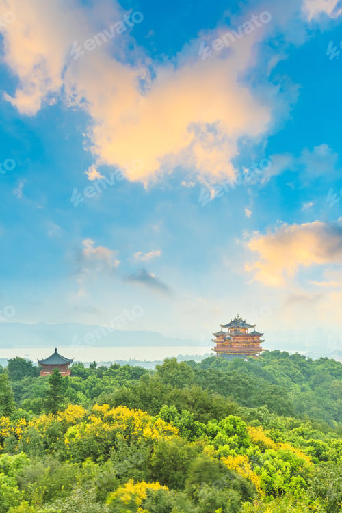 Preview: Beautiful Hangzhou West Lake And Ancient Pavilion Architectural Scenery At Sunset