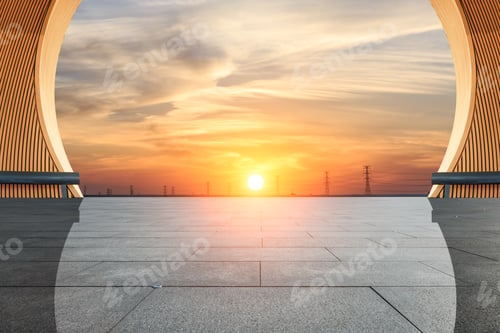 Preview: Empty City Square Floor And Sky Sunset Clouds Nature Landscape