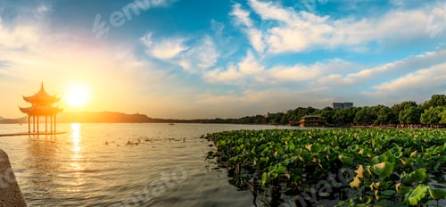 Preview: Chinese Ancient Pavilion On The West Lake In Hangzhou,Panoramic View