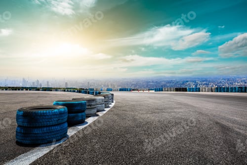 Preview: Empty Asphalt Road And City Skyline With Buildings In Shanghai,High Angle View