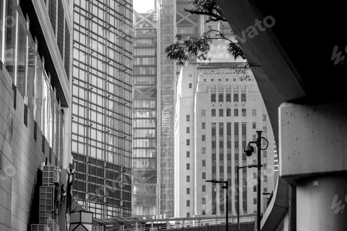 Preview: Modern Office Buildings In Hong Kong With Black & White Color