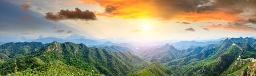 Preview: Majestic Great Wall Of China At Sunset,Panoramic View