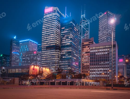 Preview: Commercial Buildings At Night In Hong Kong