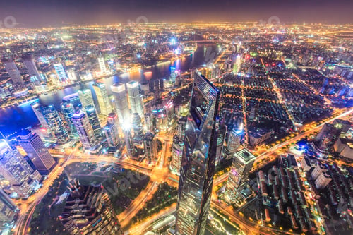 Preview: Aerial View Of Lujiazui Financial District At Night In Shanghai,China