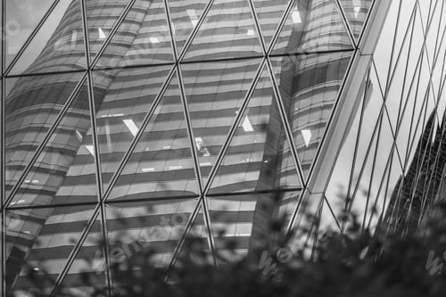 Preview: Bottom Up View Of Modern Office Building In Hong Kong With B&W Color