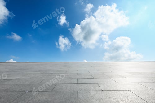 Preview: Empty Square Floor And Blue Sky With White Clouds In The Daytime