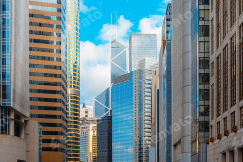 Preview: Bottom Up View Of Modern Office Building In Hong Kong