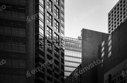 Preview: Bottom Up View Of Modern Office Building In Hong Kong With B&W Color