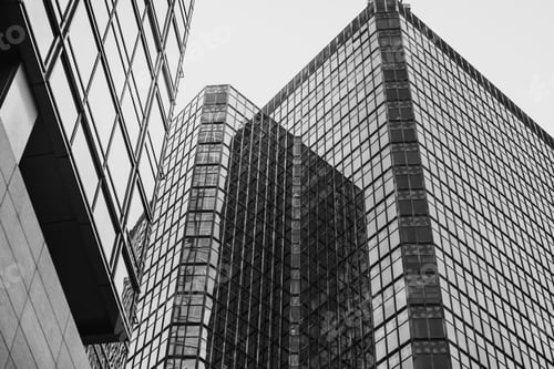 Preview: Bottom Up View Of Modern Office Building In Hong Kong With B&W Color