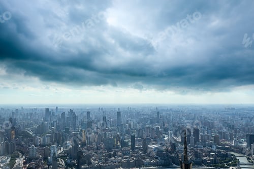 Preview: Aerial View Of Shanghai Skyline At Cloudy Day,China.